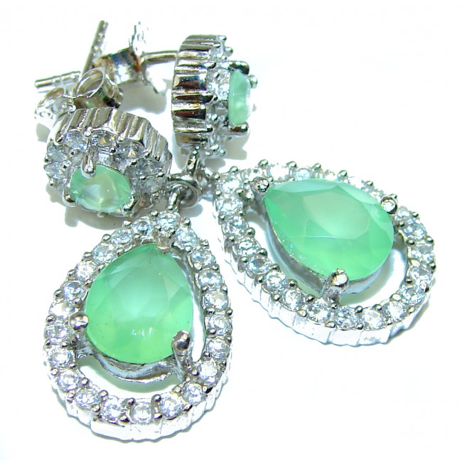 Stunning Authentic Prehnite .925 Sterling Silver handmade Large earrings