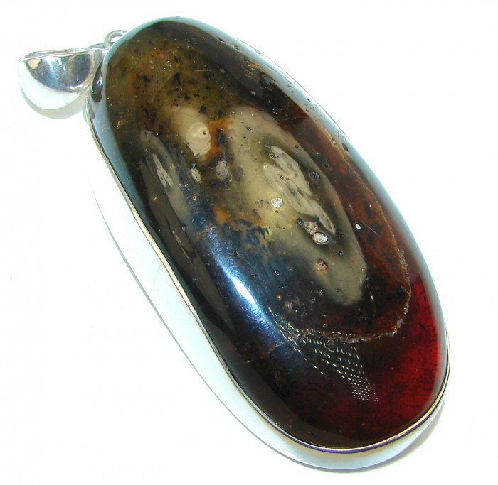 LARGE Golden Amber .925 Sterling Silver handmade Pendant