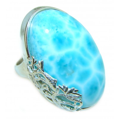 Caribbean Treasure authentic Blue Larimar .925 Sterling Silver handmade ring size 8 1/4