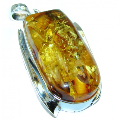 LARGE Golden Baltic Amber .925 Sterling Silver handmade Pendant