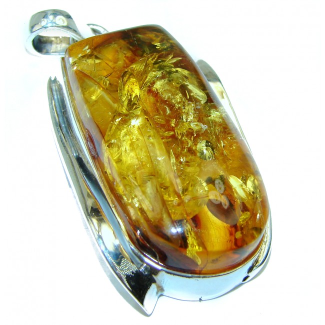 LARGE Golden Baltic Amber .925 Sterling Silver handmade Pendant