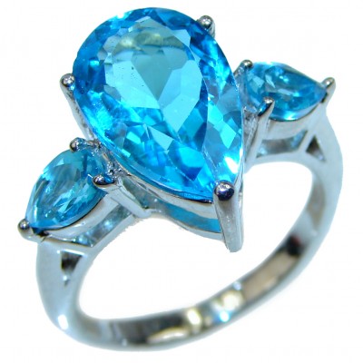 Truly Spectacular Swiss Blue Topaz .925 Sterling Silver handmade Ring size 6 3/4