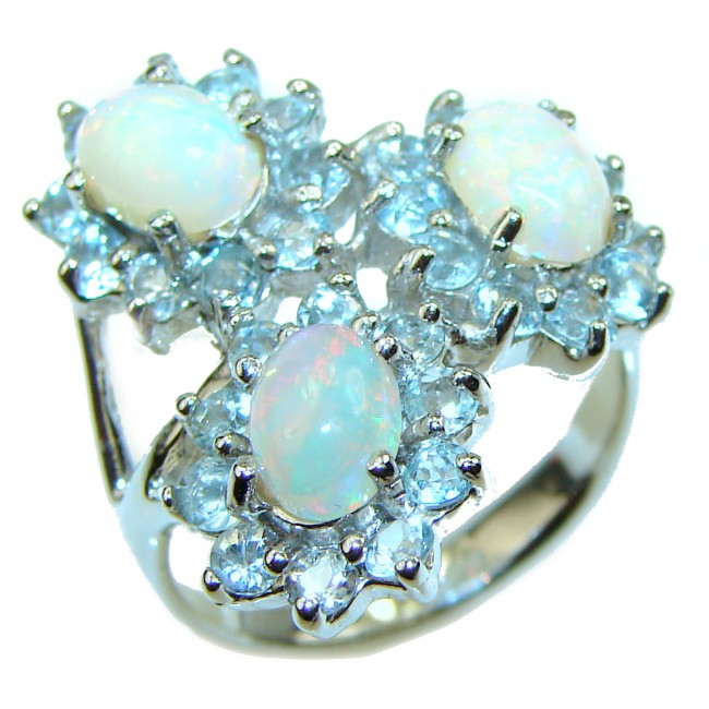 9.5 carat Ethiopian Opal Aquamarine .925 Sterling Silver handcrafted ring size 8