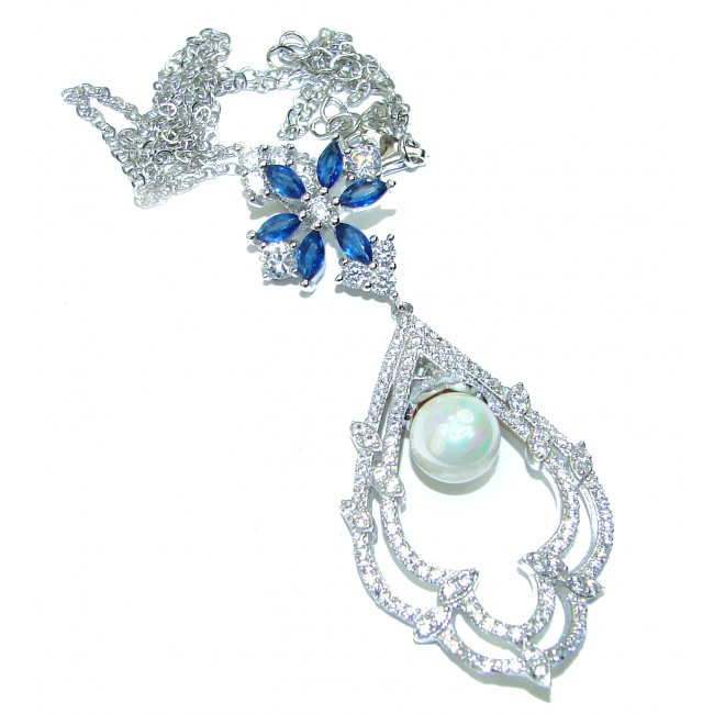 Luxurious Pearl Sapphire .925 Sterling Silver handmade Necklace