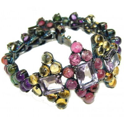 Authentic Amethyst Tourmaline black rhodium over .925 Sterling Silver handcrafted Bracelet