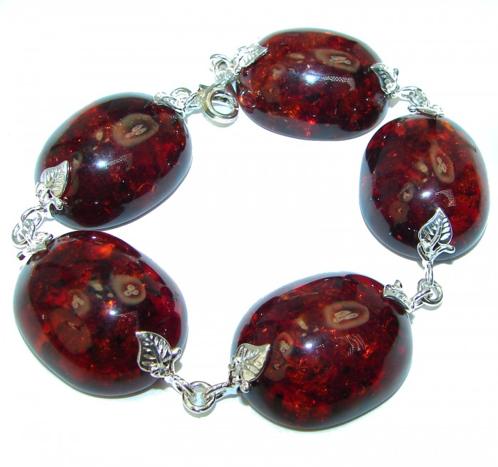 Large Beautiful Amber .925 Sterling Silver handcrafted Bracelet
