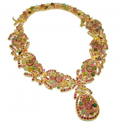 Brazilian's Treasure Style Natural Tourmaline 14K Gold over .925 Sterling Silver handmade Necklace