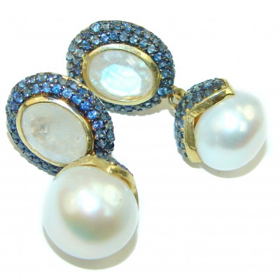 Exotic Beauty Pearl Moonstone 14K Gold over .925 Sterling Silver handcrafted Earrings
