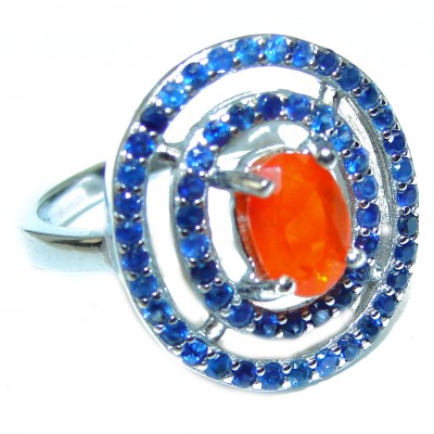 Mystery Genuine Fire Mexican Opal Sapphire .925 Sterling Silver Ring size 6 1/4
