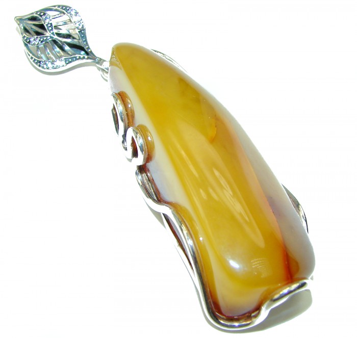 Huge Natural Golden Amber .925 Sterling Silver handmade Pendant