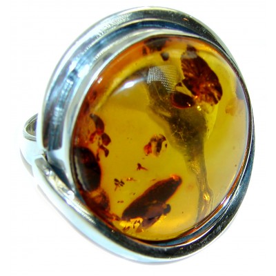 Huge Authentic Baltic Amber .925 Sterling Silver handcrafted ring; s. 8