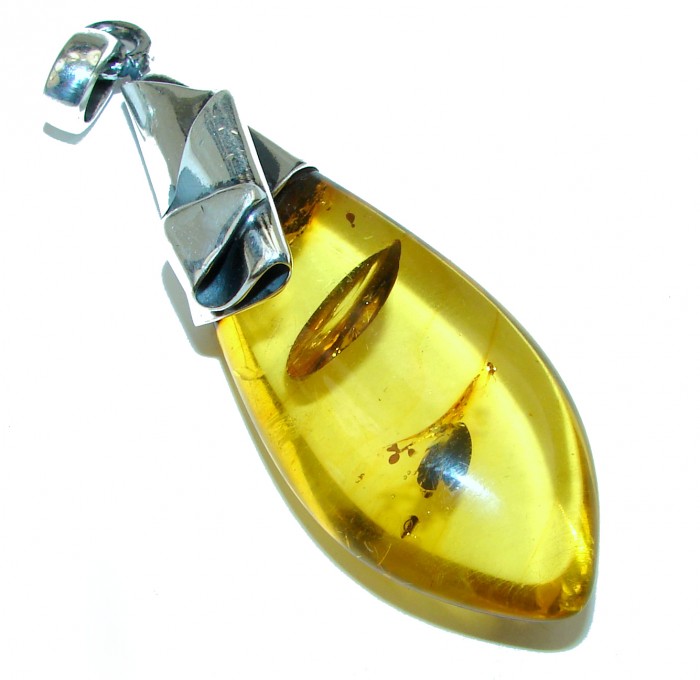 Huge Natural Golden Baltic Amber .925 Sterling Silver handmade Pendant