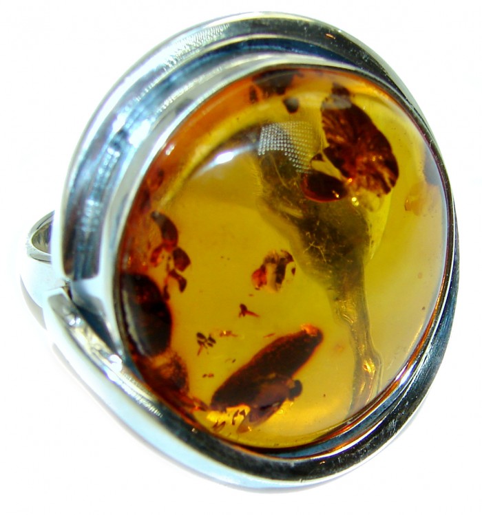 Huge Authentic Baltic Amber .925 Sterling Silver handcrafted ring; s. 8