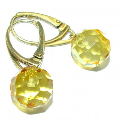 Authentic faceted Amber .925 Sterling Silver entirely handcrafted chunky earrings