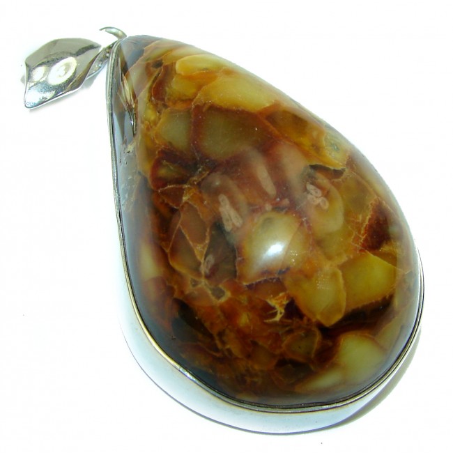 Large Natural Golden Amber .925 Sterling Silver handmade Pendant
