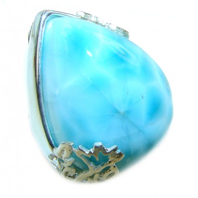 Precious natural Blue Larimar .925 Sterling Silver handmade ring size 7