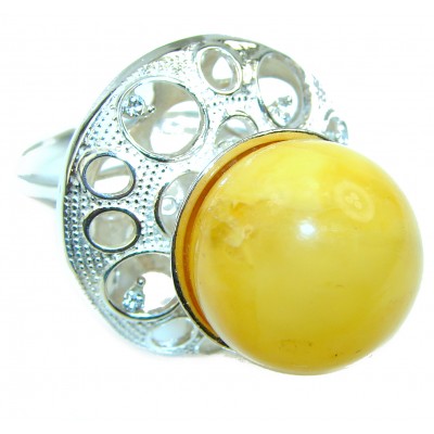 Huge Butterscotch Amber .925 Sterling Silver handcrafted Ring s. 8