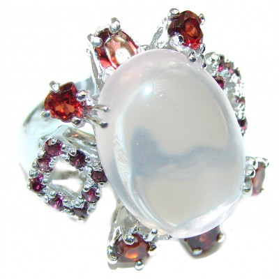 Large 25.2 carat Rose Quartz .925 Sterling Silver brilliantly handcrafted ring s. 8 3/4