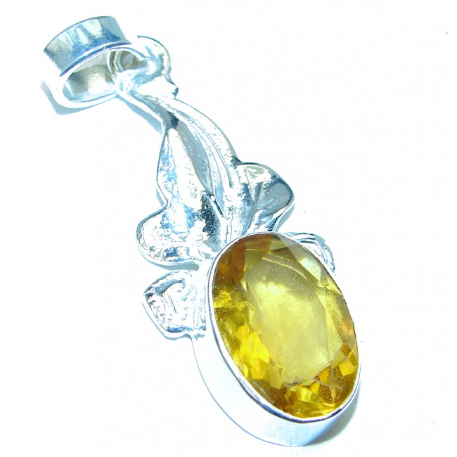 Oval cut 8.5 carat Genuine Golden Quartz .925 Sterling Silver handcrafted pendant