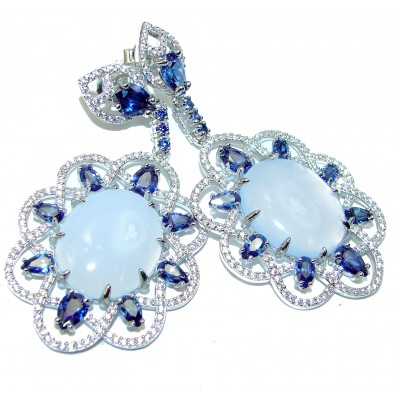 Spectacular Aquamarine London Blue Topaz .925 Sterling Silver handmade earrings