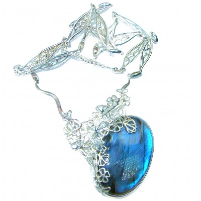 Luxury Design 65.2 faceted Labradorite .925 Sterling Silver entirely handcrafted necklace