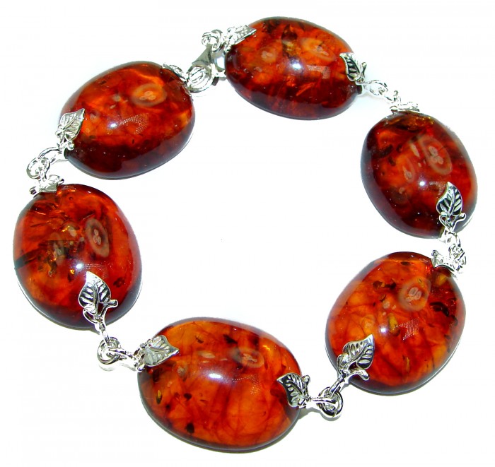 Large Beautiful Amber .925 Sterling Silver handcrafted Bracelet