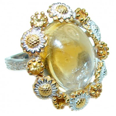 Vintage Style Citrine .925 Sterling Silver handmade Cocktail Ring s. 7