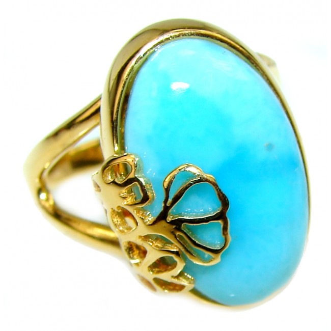 14.4 carat Larimar 18K Gold over .925 Sterling Silver handcrafted Ring s. 8