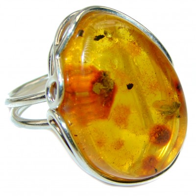 Huge Authentic Baltic Amber .925 Sterling Silver handcrafted ring; s. 9 adjustable