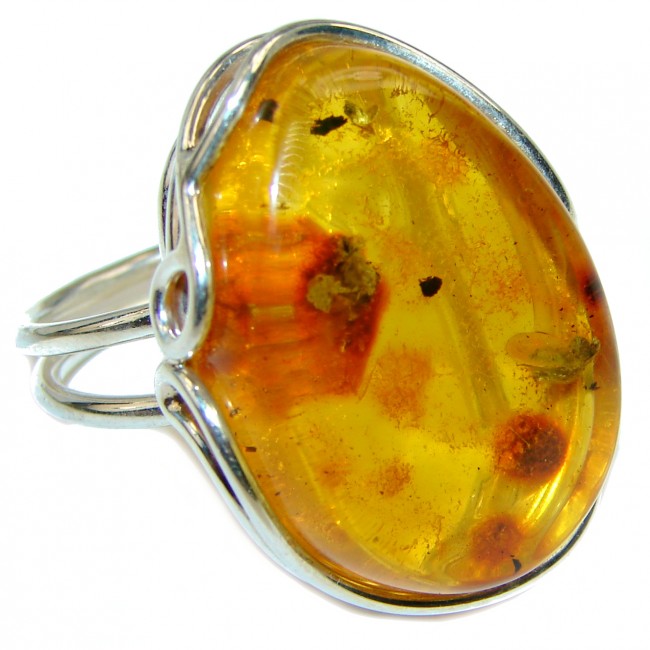 Huge Authentic Baltic Amber .925 Sterling Silver handcrafted ring; s. 9 adjustable