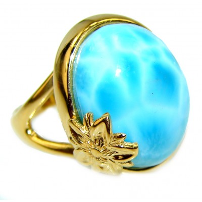 16.4 carat Larimar 18K Gold over .925 Sterling Silver handcrafted Ring s. 7 1/2