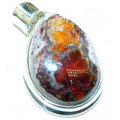 Incredible quality Natural Mexican Fire Opal .925 Sterling Silver handmade Pendant