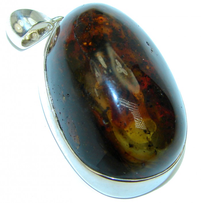 Large Natural Baltic Amber .925 Sterling Silver handmade Pendant
