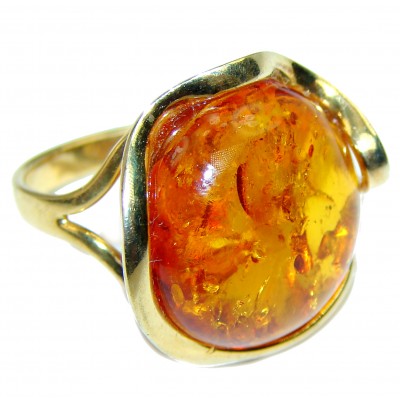 Authentic Baltic Amber 14K Gold over .925 Sterling Silver handcrafted ring; s. 7 adjustable