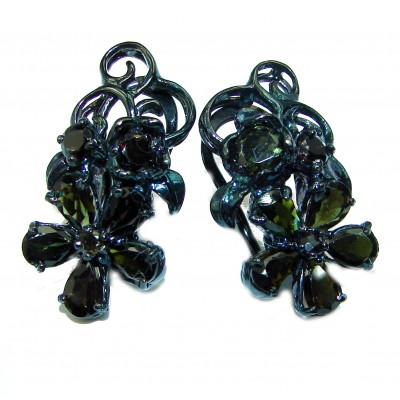 Very Unique Sapphire black rhodium over .925 Sterling Silver handcrafted earrings