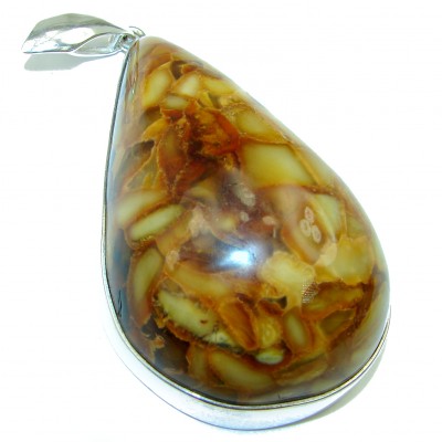 Large Natural Baltic Amber .925 Sterling Silver handmade Pendant