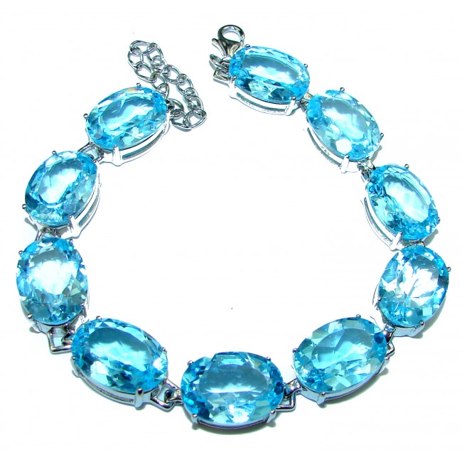 Authentic Swiss Blue Topaz .925 Sterling Silver handcrafted Statement Bracelet