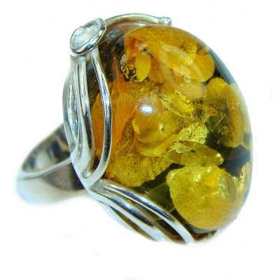 Huge Authentic Baltic Amber .925 Sterling Silver handcrafted ring; s. 7 adjustable