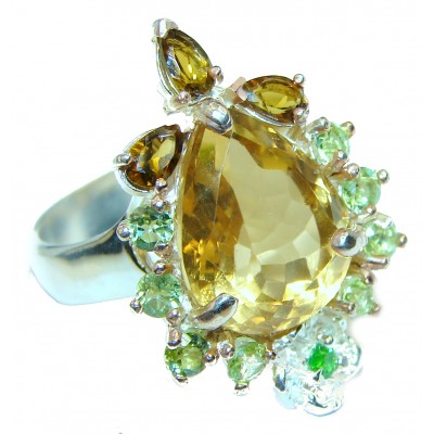 Vintage Style Citrine .925 Sterling Silver handmade Cocktail Ring s. 9
