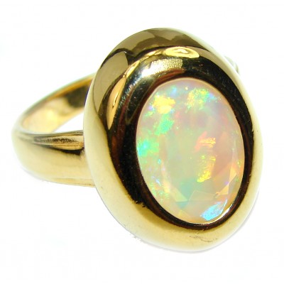 New Universe Genuine 8.5 carat Ethiopian Opal 18K Gold over.925 Sterling Silver handmade Ring size 7 1/4