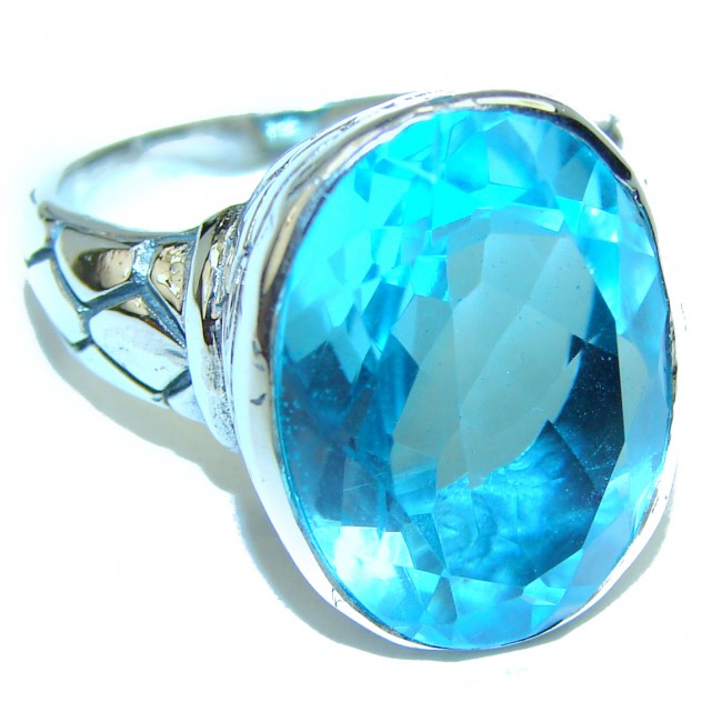 Spectacular 35.2 arat Swiss Blue Topaz .925 Sterling Silver handmade Ring size 8