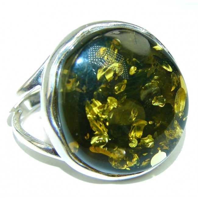 Authentic Green Baltic Amber .925 Sterling Silver handcrafted ring; s. 7 adjustable