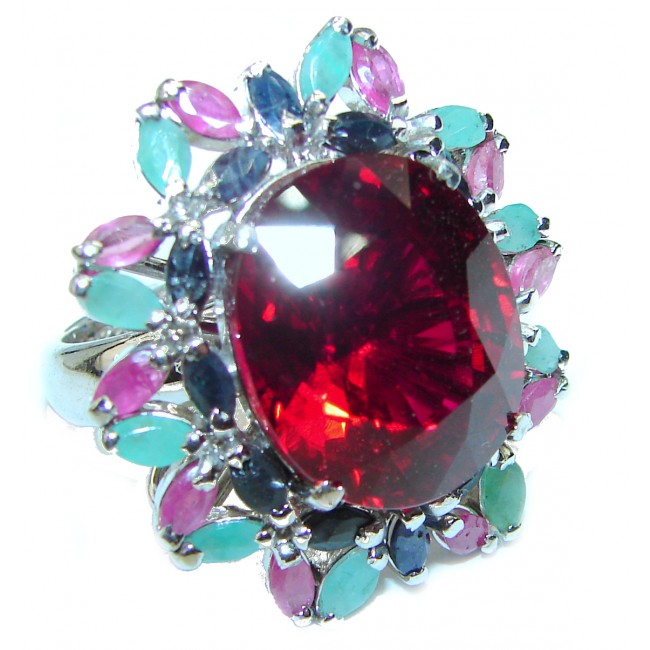 Huge Passion Red Topaz .925 Silver handcrafted Ring s. 5 3/4