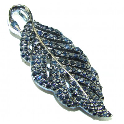 Classy Blue Beauty genuine Sapphire black rhodium over .925 Sterling Silver handmade Pendant - Brooch
