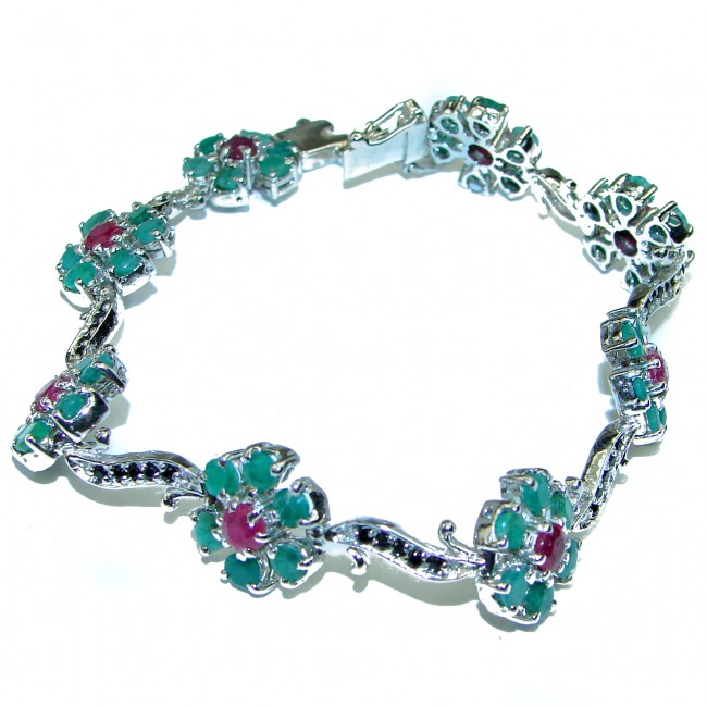 Victorian Style Emerald .925 Sterling Silver handcrafted Bracelet