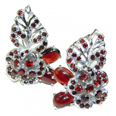Flower Design Unique Garnet .925 Sterling Silver handcrafted earrings