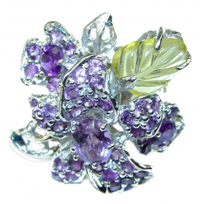 Large Flower Authentic Amethyst .925 Sterling Silver Handcrafted Statement Ring size 8
