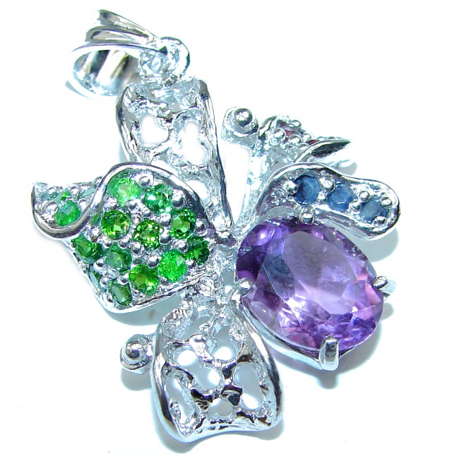 Victorian Design Amethyst Chrome Diopside .925 Sterling Silver handcrafted Pendant