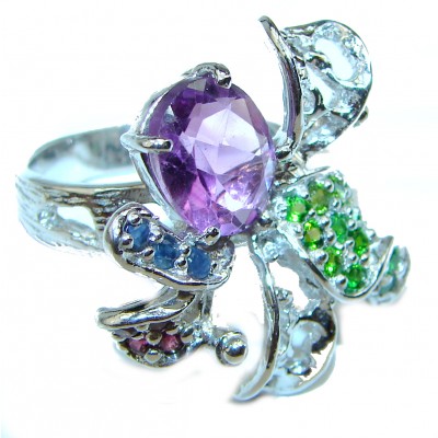Fabulous Amethyst Chrome Diopside .925 Sterling Silver handcrafted ring sizev 8 1/2