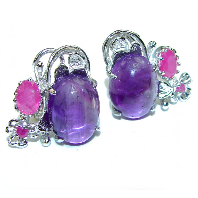 Amazing authentic Amethyst Ruby .925 Sterling Silver handcrafted earrings